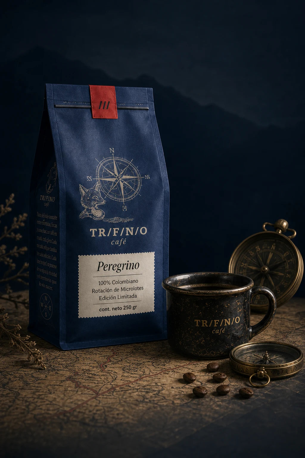 Cafe Peregrino Trifinio en escena nocturna